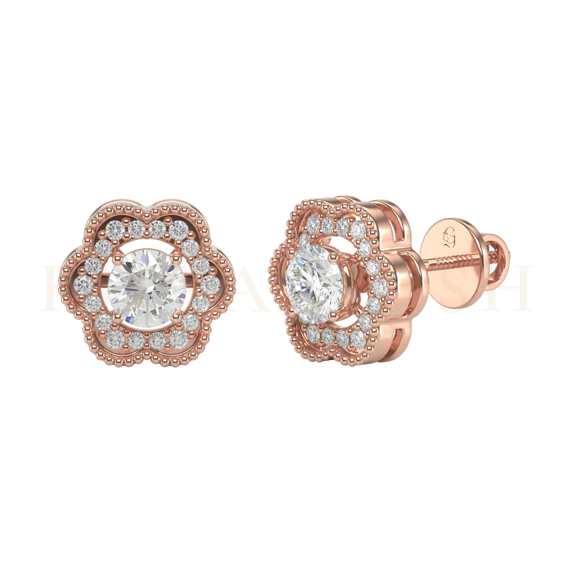 Slanting view of 0.25 ct Amaryllis Diamond Stud Earrings in rose gold.