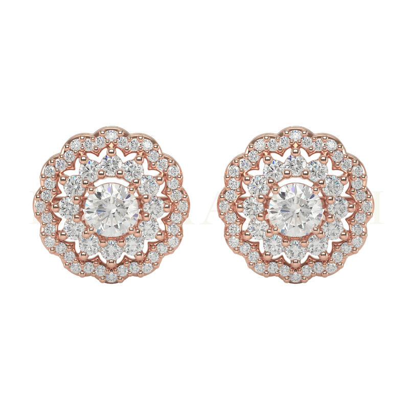 Front view of 0.25 ct Begonia Diamond Stud Earrings in rose gold.