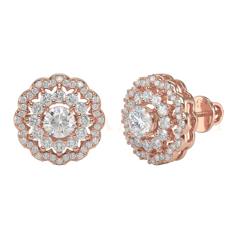 Slanting view of 0.25 ct Begonia Diamond Stud Earrings in rose gold.