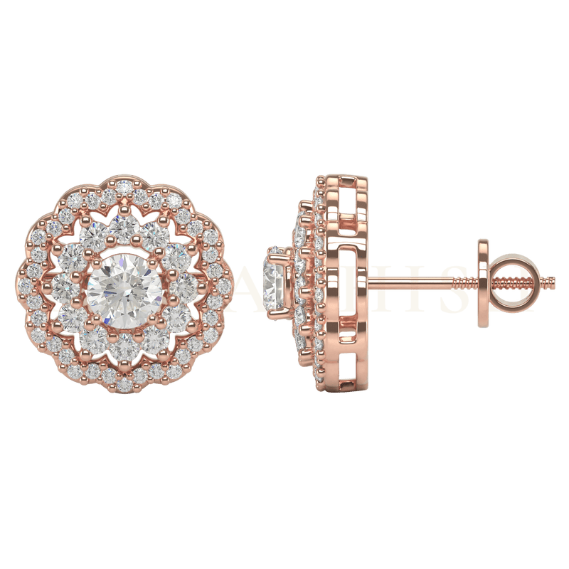 Side view of 0.25 ct Begonia Diamond Stud Earrings in rose gold.
