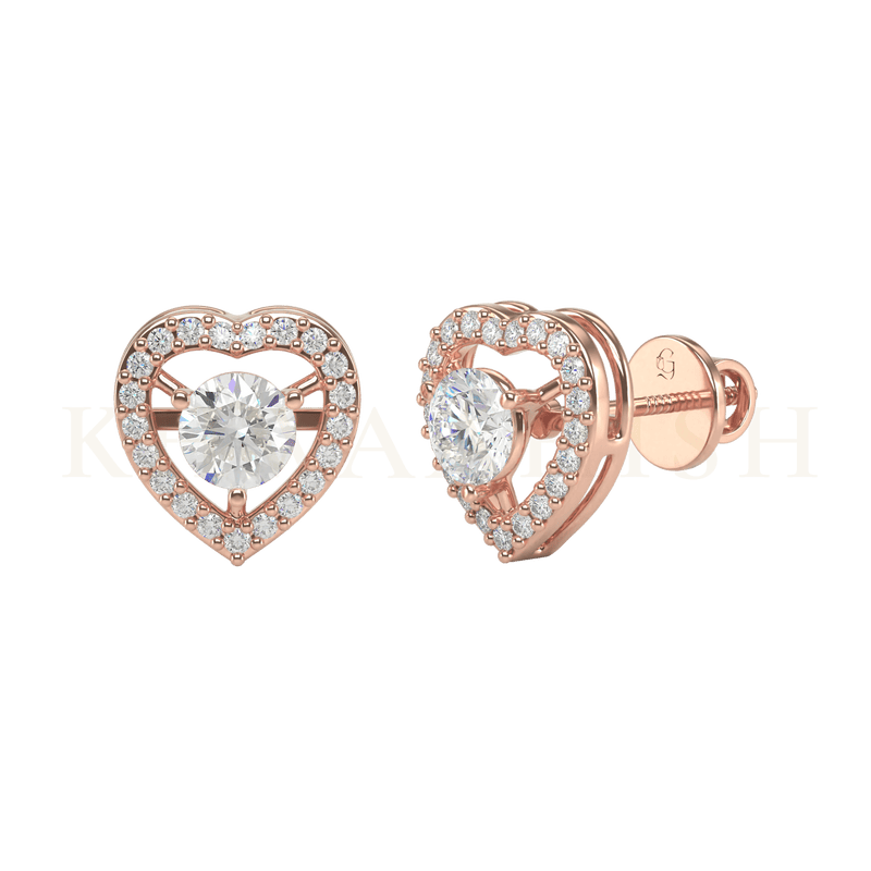 Slanting view of 0.30 ct Winsome Hearts Diamond Stud Earrings in rose gold.