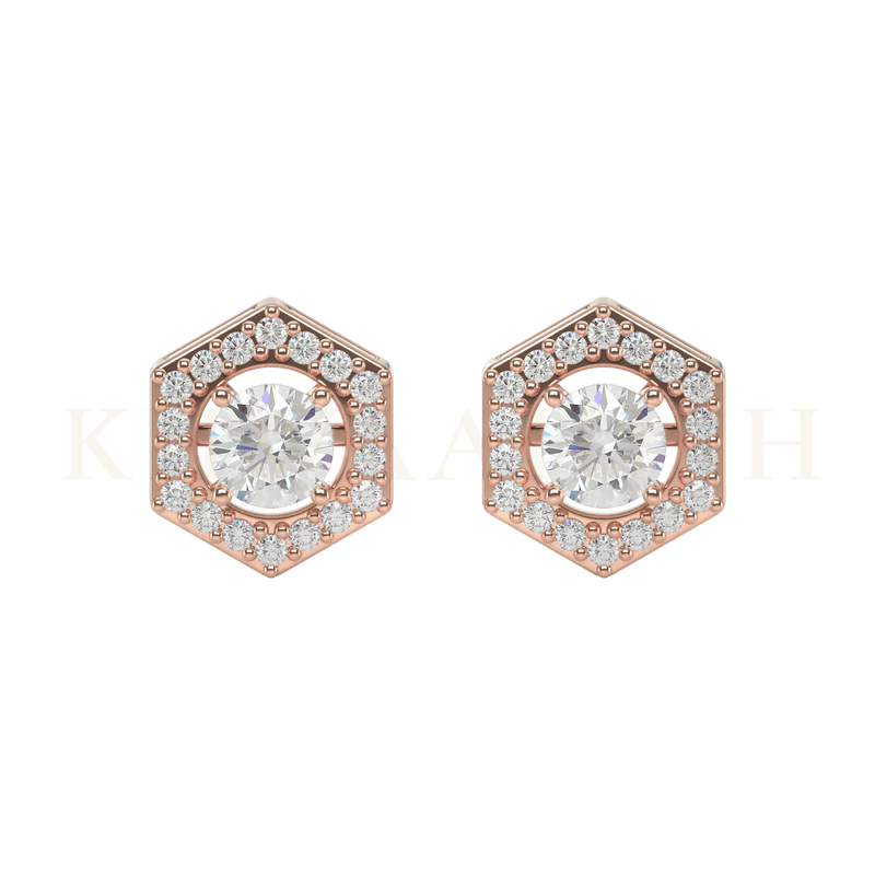 Front view of 0.30 ct Hexa Sparkle Diamond Stud Earrings in rose gold.
