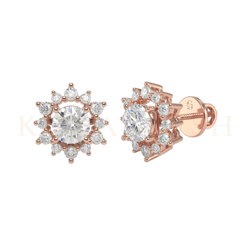 Slanting view of 0.30 ct Empyra Diamond Stud Earrings in rose gold.