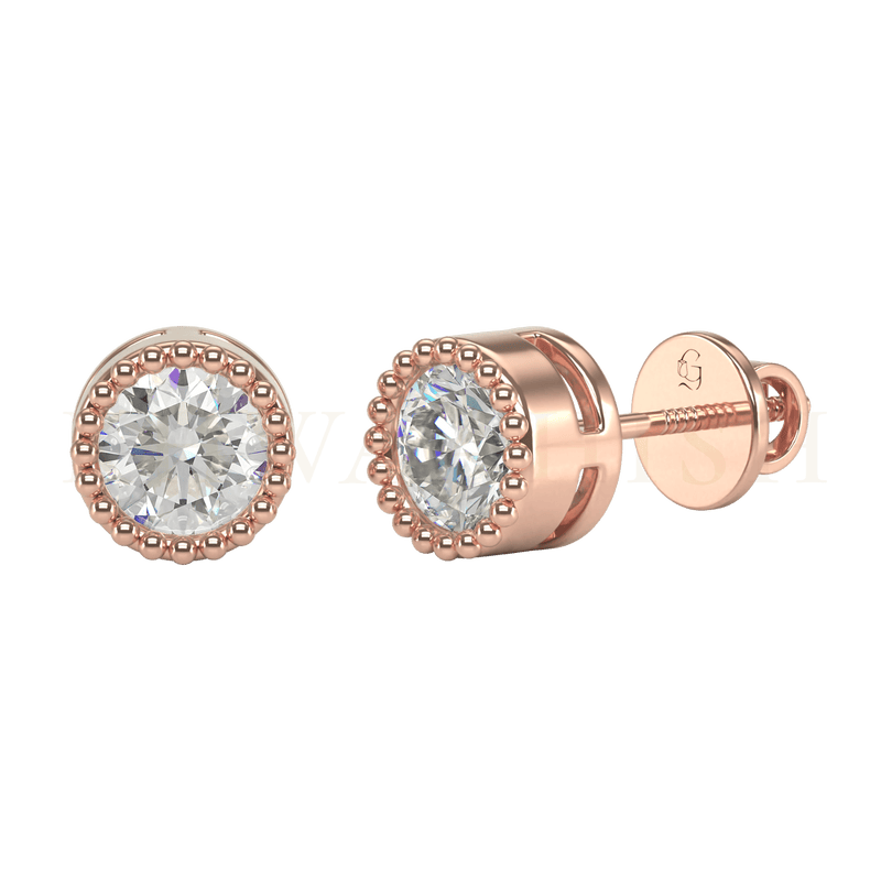 Slanting view of 0.40 ct Selika Diamond Stud Earrings in rose gold.