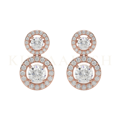 Front view of 0.15 ct and 0.40 ct Elijah Diamond Drop Earrings in rose gold.