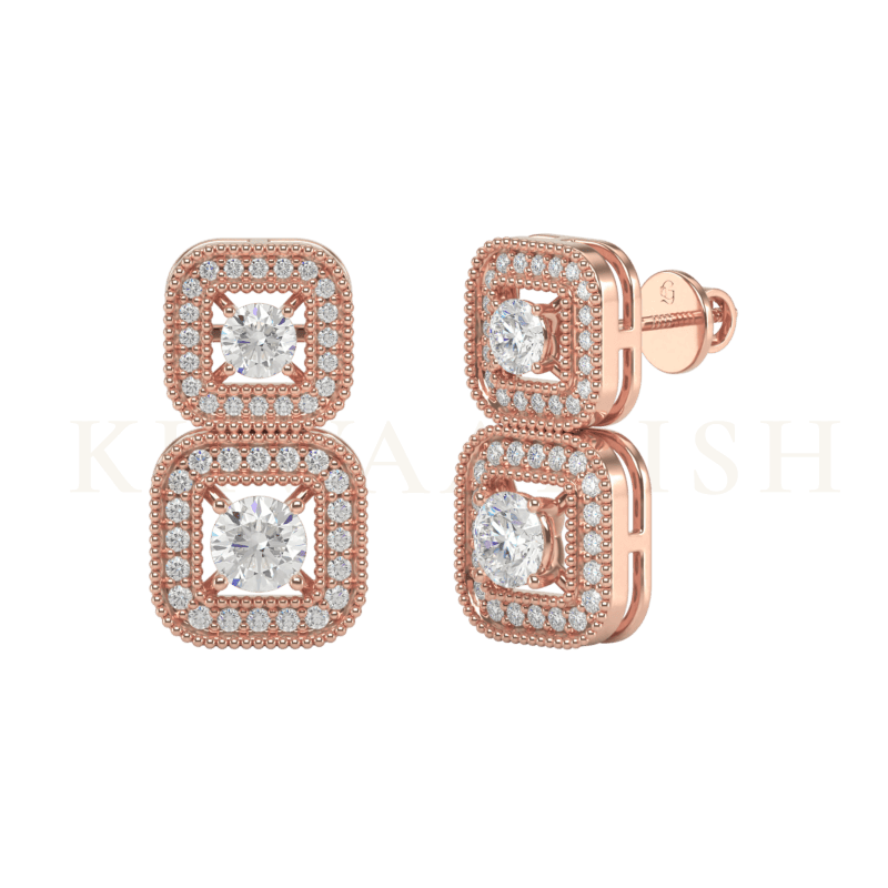Slanting view of 0.15 ct and 0.25 ct Daily Dazzle Diamond Drop Earrings in rose gold.
