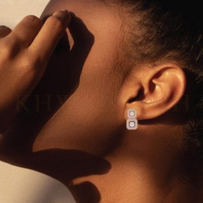 Close-up view of a model wearing 0.15 ct and 0.25 ct Daily Dazzle Diamond Drop Earrings in rose gold.