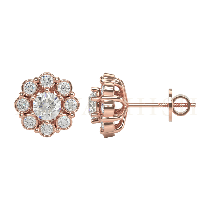 Side view of 0.30 ct Heavenly Orbs Diamond Stud Earrings in rose gold.