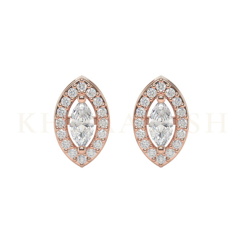 Front view of 0.15 ct Resplendant Marquise Diamond Stud Earrings in rose gold.