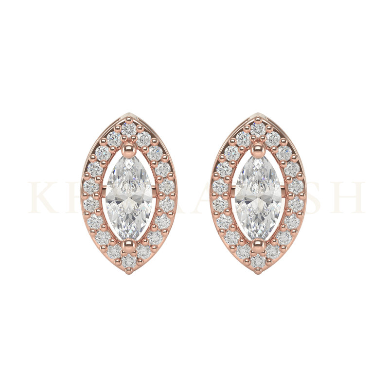 Front view of 0.25 ct Radiant Marquise Diamond Stud Earrings in rose gold.