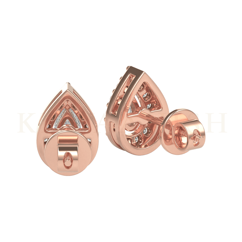 Backside view of 0.15 ct Perfect Pear Diamond Stud Earrings in rose gold.