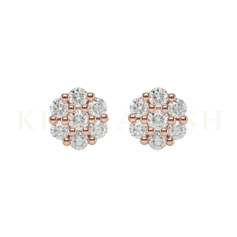 Front view of Impressive Dazzle Diamond Stud Earrings in rose gold.