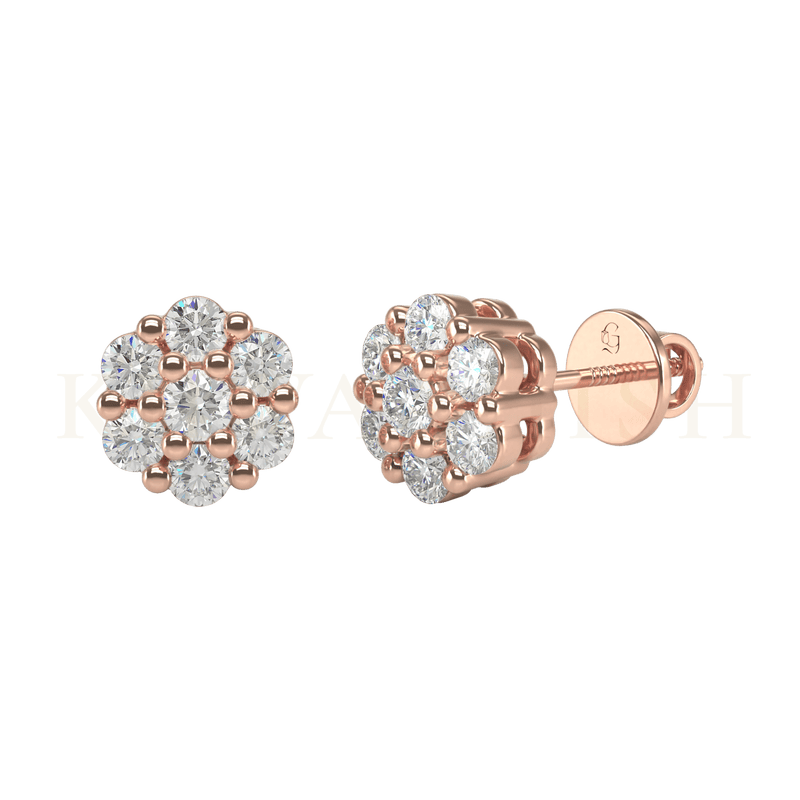Slanting view of Impressive Dazzle Diamond Stud Earrings in rose gold.