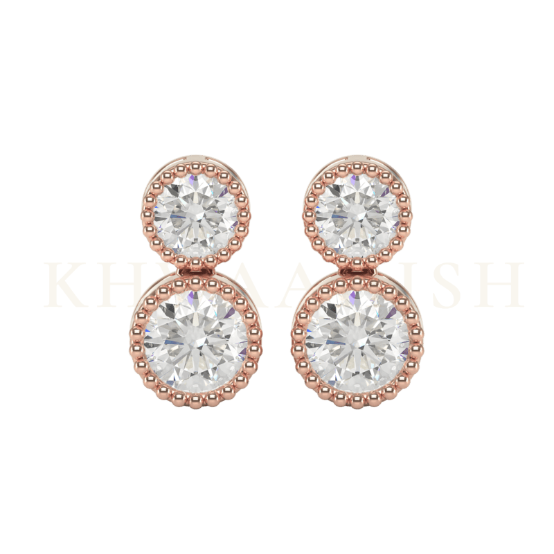 Front view of 0.30 ct and 0.50 ct Irresistible Radiance Diamond Drop Earrings in rose gold.