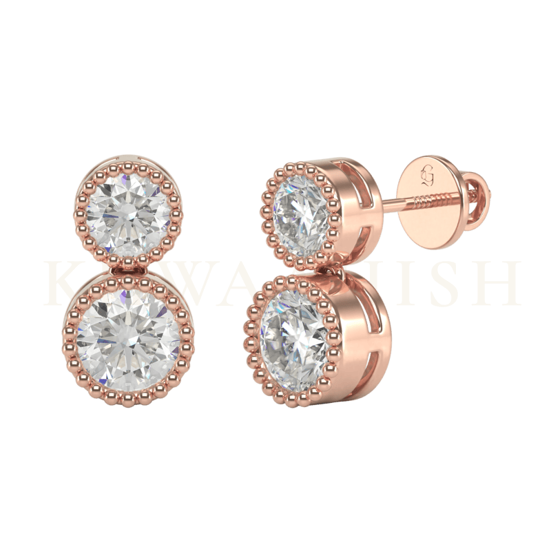 Slanting view of 0.30 ct and 0.50 ct Irresistible Radiance Diamond Drop Earrings in rose gold.