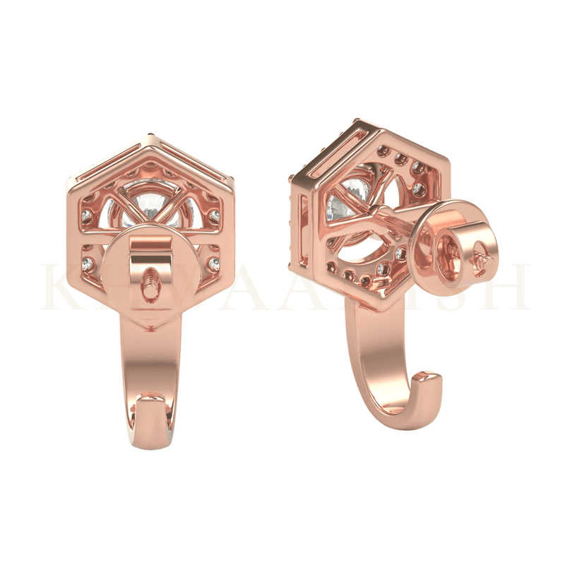 Backside view of 0.30 ct Haloed Hexagon Diamond Baalis in rose gold.