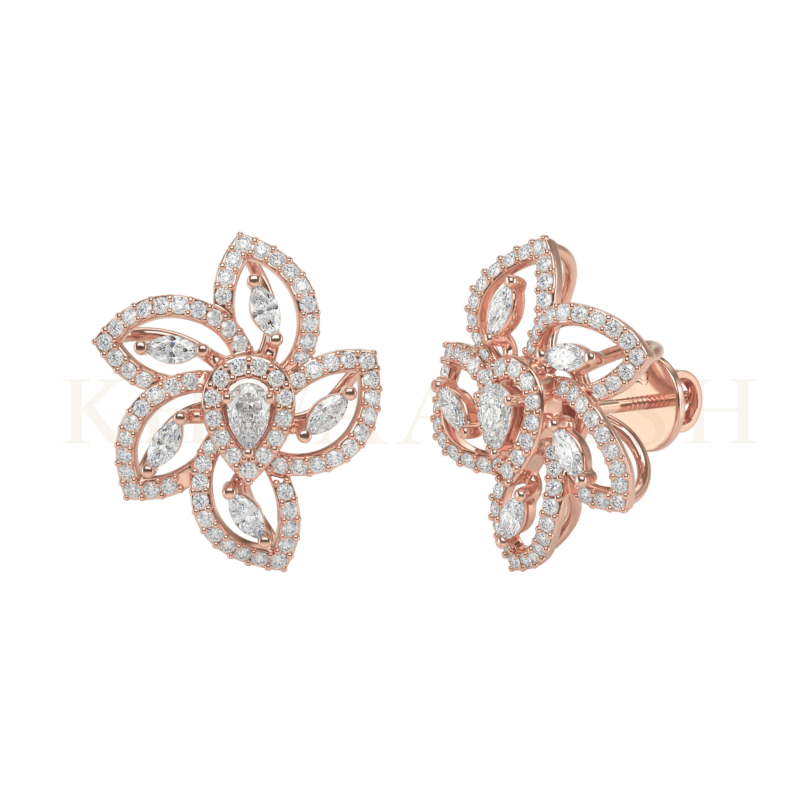 Slanting view of 0.15 ct Admirable Amaryllis Diamond Stud Earrings in rose gold.