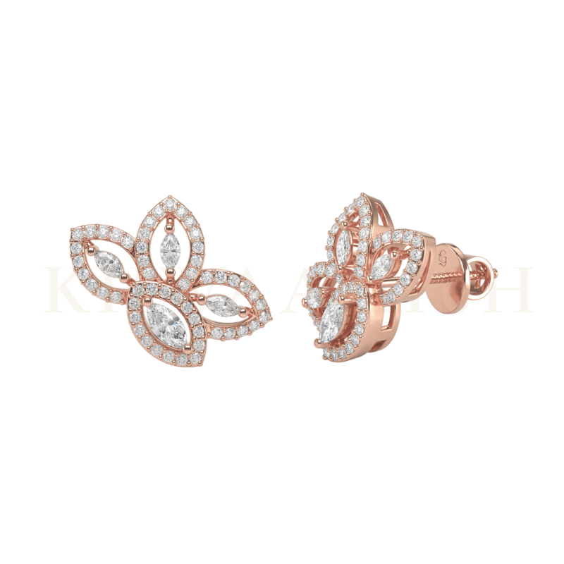 Slanting view of 0.15 ct Benevolent Blossoms Diamond Stud Earrings in rose gold.