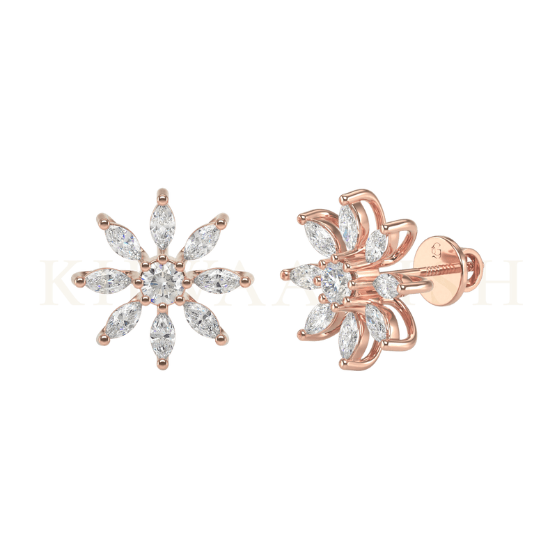 Slanting view of 0.15 ct Captivating Charm Diamond Stud Earrings in rose gold.