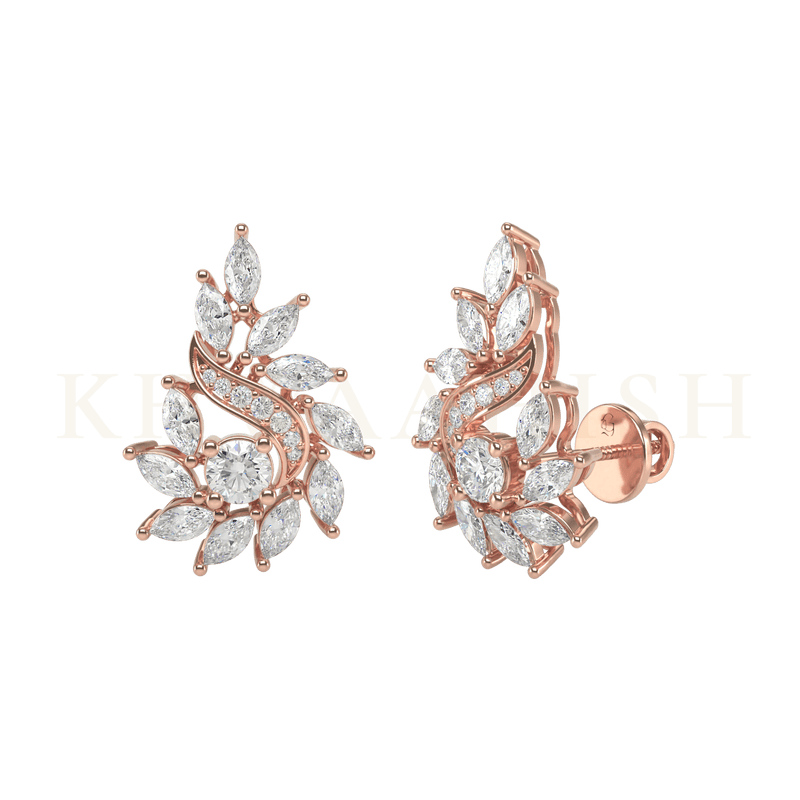Slanting view of 0.15 ct Impressive Illuminations Diamond Stud Earrings in rose gold.