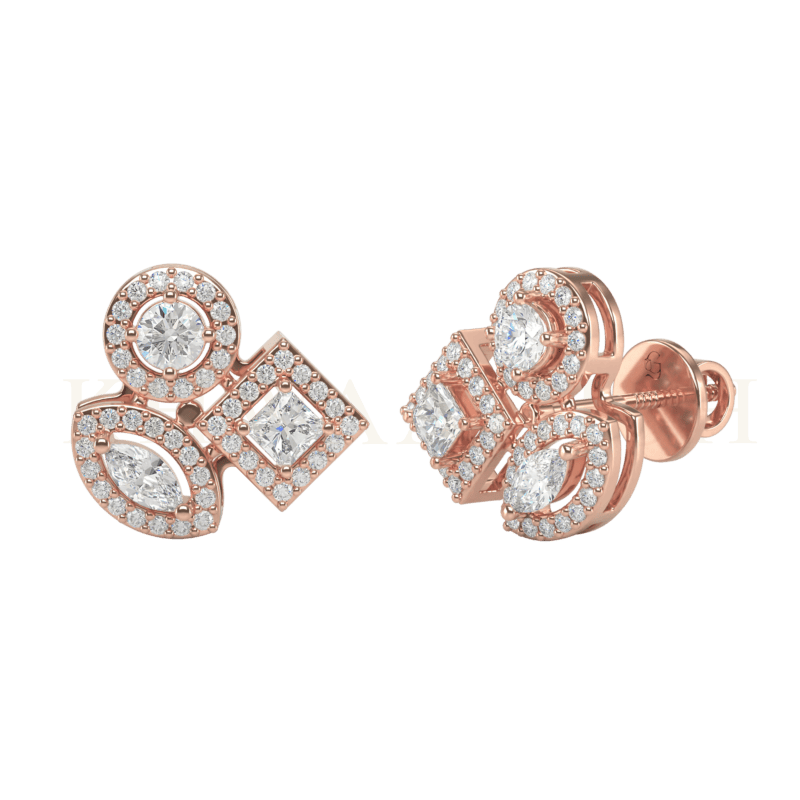 Slanting view of 0.15 ct Luminous Sparkle Diamond Stud Earrings in rose gold.