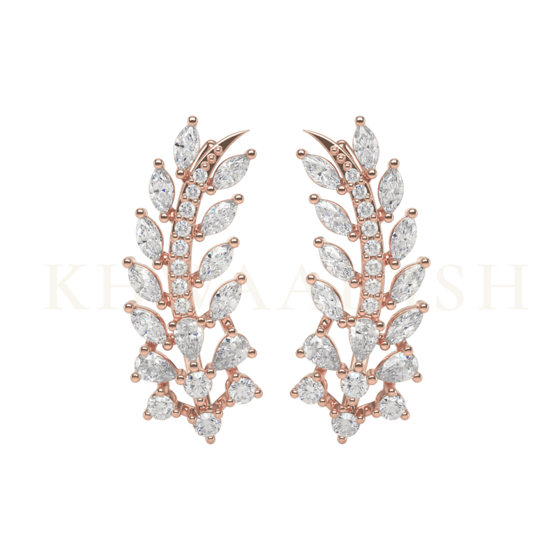 Front view of Wondrous Leaflet Diamond Ear Cuff Earrings in rose gold.