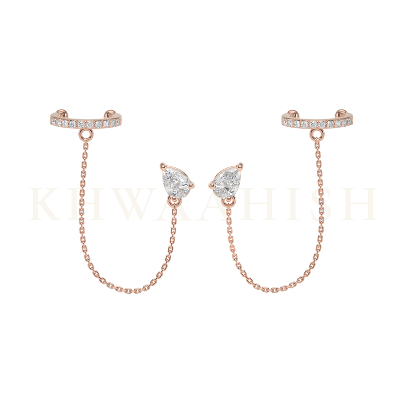 Front view of Simplistic Charm Diamond Chain Earrings in rose gold.
