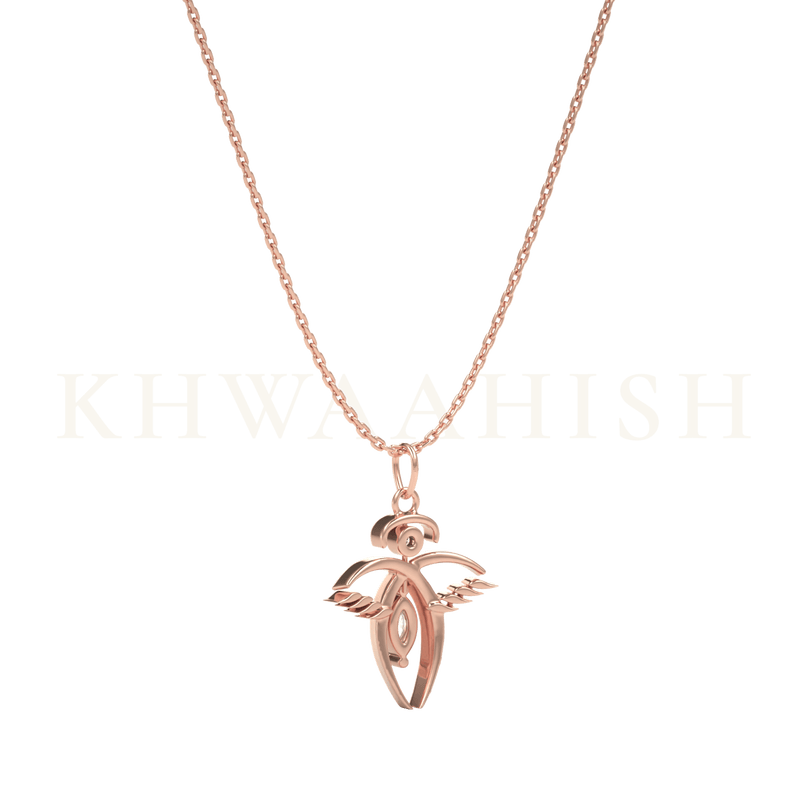 Backside view of the Cherubic Angel Diamond Kids Pendant with chain in rose gold.