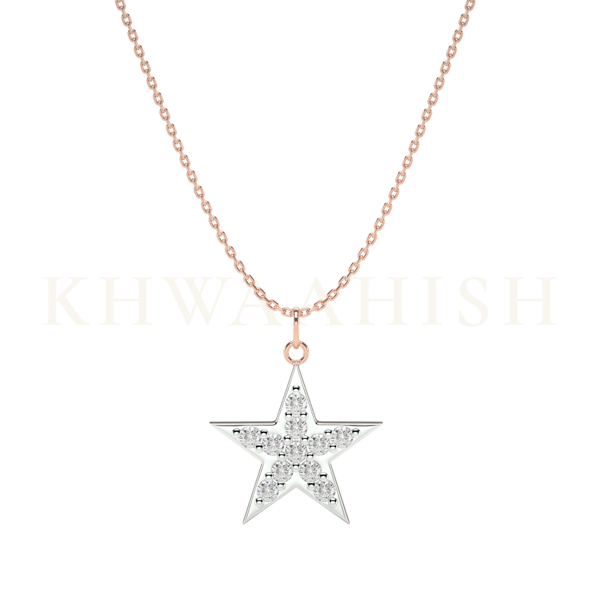 Front view of the Shining Star Diamond Kids Pendant chain in rose gold