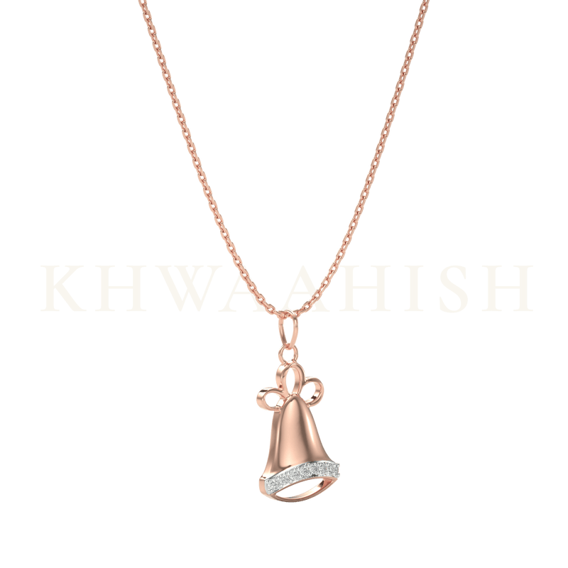 Front slanting view of the Jingle Bells Diamond Kids Pendant chain in rose gold.