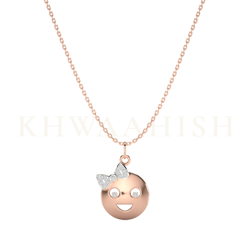 Front view of the Radiant Smile Diamond Kids Pendant chain in rose gold.