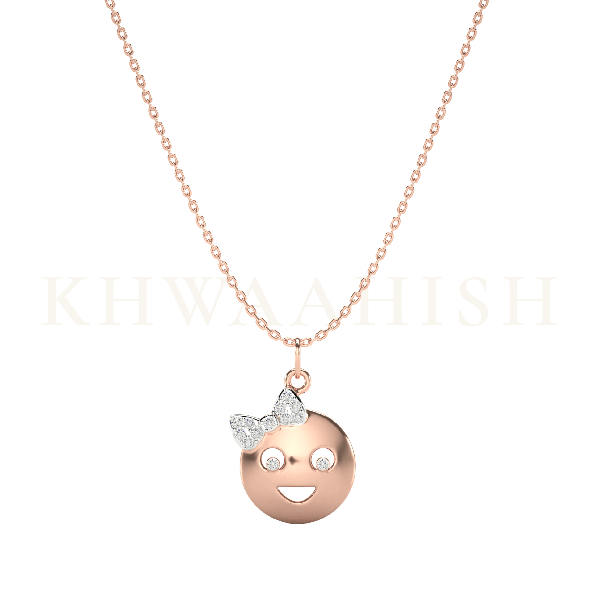Front view of the Radiant Smile Diamond Kids Pendant chain in rose gold.