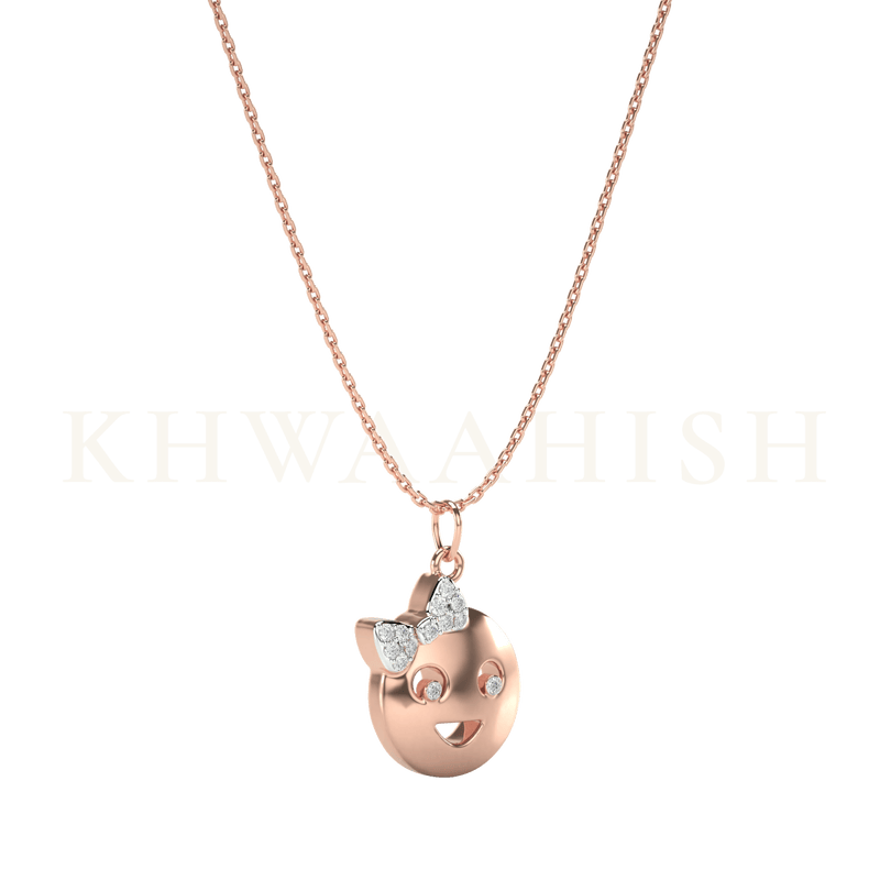 Front slanting view of the Radiant Smile Diamond Kids Pendant chain in rose gold.