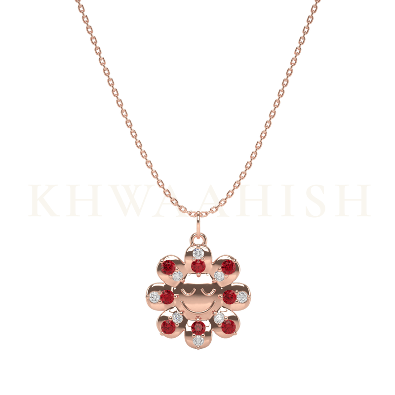 Front view of the Smiling Flora Diamond Kids Pendant chain in rose gold.