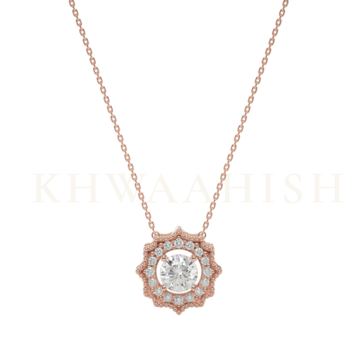 Front view of 0.30 ct Beauteous Blooms Solitaire Diamond Necklace in rose gold.