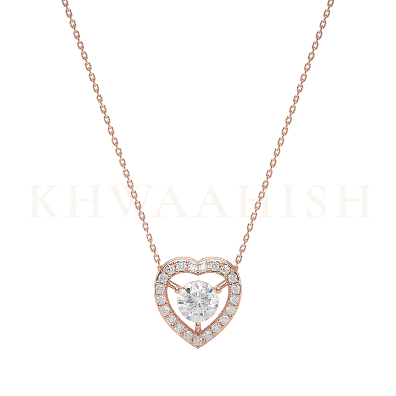 Front view of 0.30 ct Heart Solitaire Diamond Necklace in rose gold.