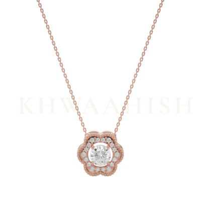 Front view of 0.25 ct Amaryllis Solitaire Diamond Necklace in rose gold.
