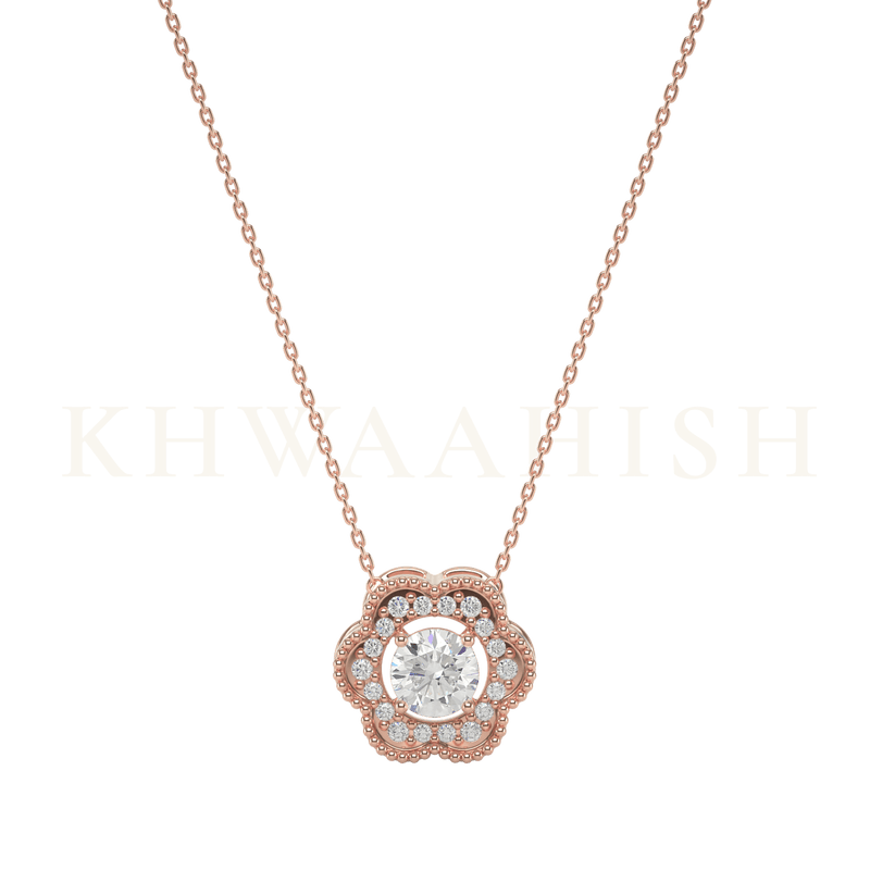 Front view of 0.25 ct Amaryllis Solitaire Diamond Necklace in rose gold.