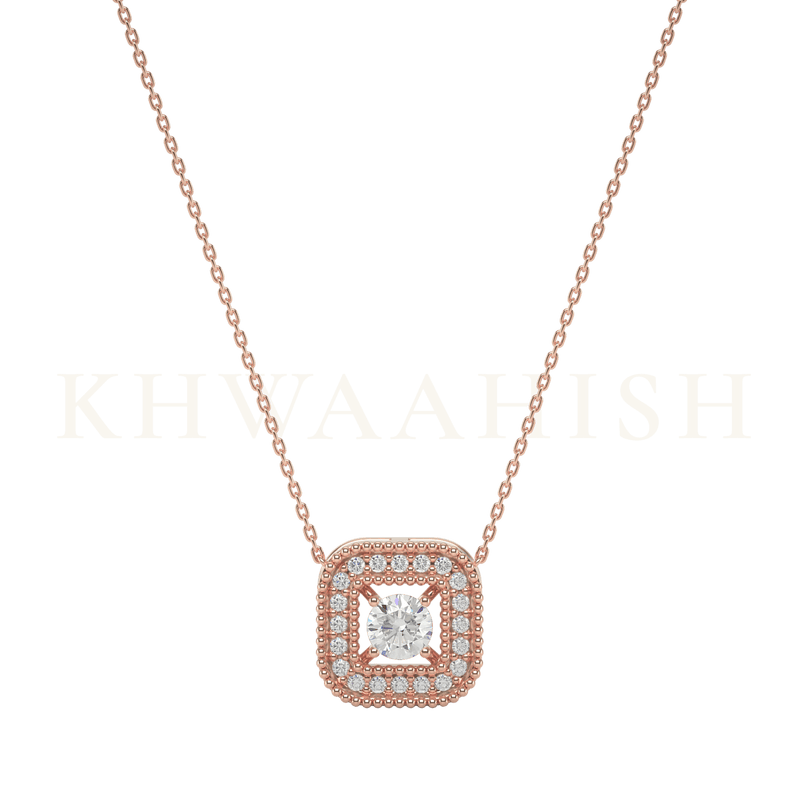 Front view of 0.15 ct Quadralite Solitaire Diamond Necklace in rose gold.
