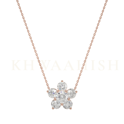 Front view of 0.25 ct Ethereal Floret Solitaire Diamond Necklace in rose gold.