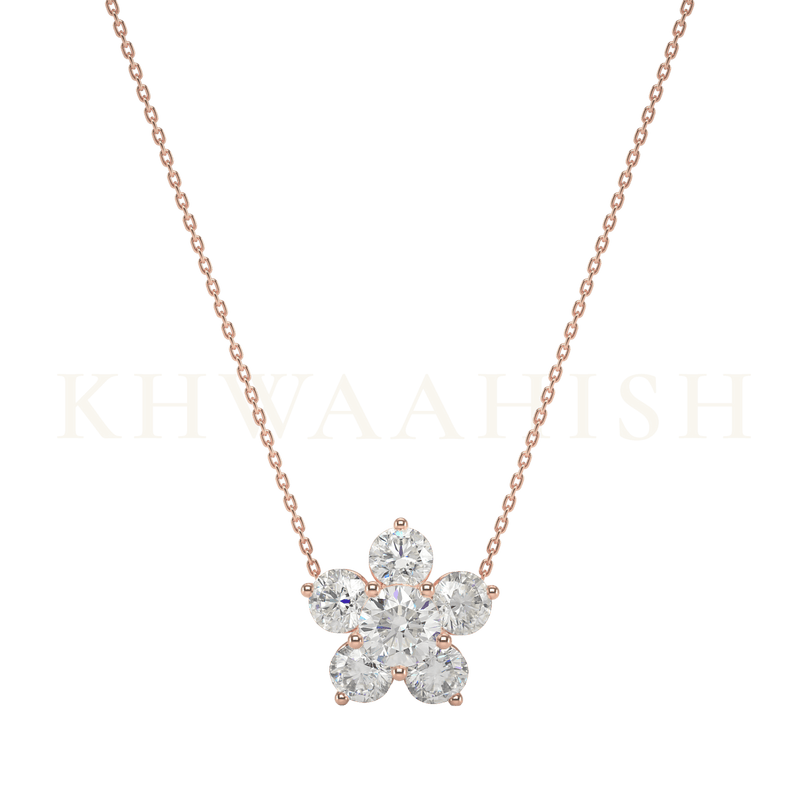 Front view of 0.25 ct Ethereal Floret Solitaire Diamond Necklace in rose gold.