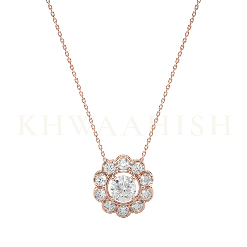 Front view of 0.30 ct Floral Fortune Single Line Diamond Necklace in rose gold.