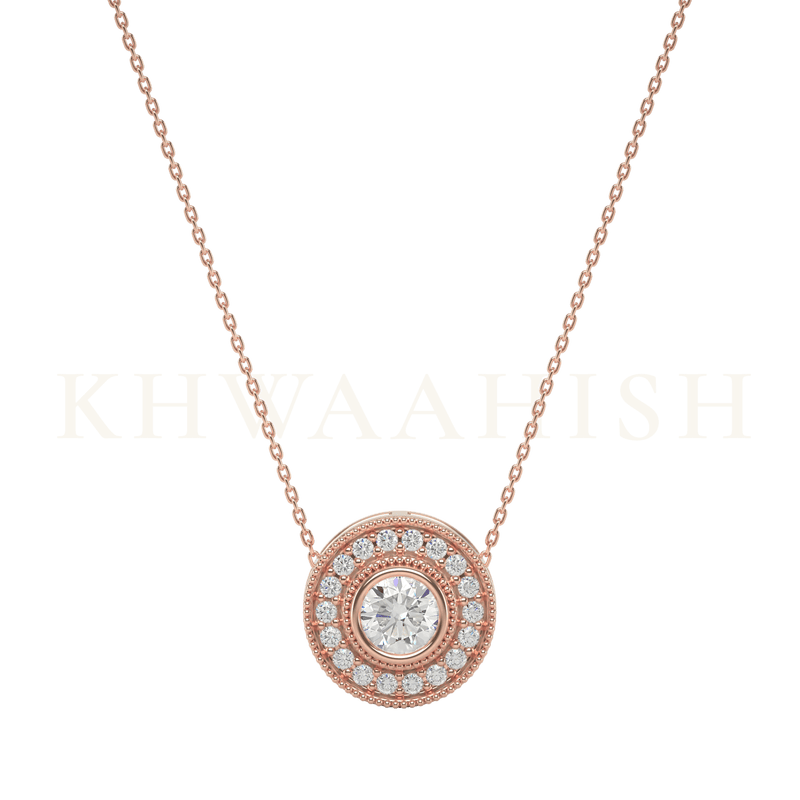 Front view of 0.30 ct Concentric Incandescence Solitaire Diamond Necklace in rose gold.