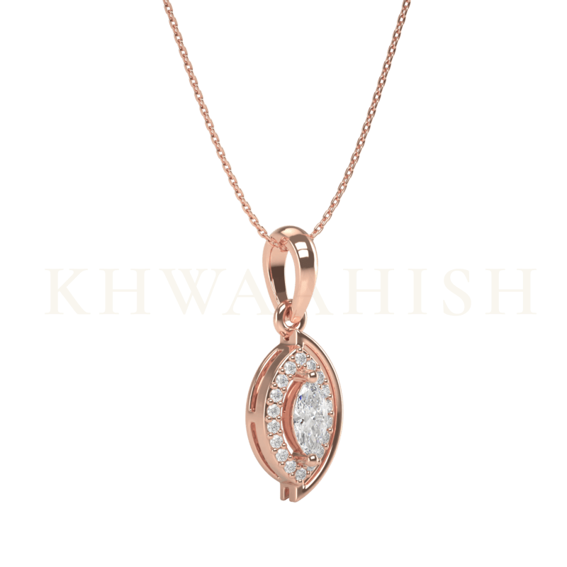 Slanting view of 0.25 ct Captivating Charms Solitaire Diamond Necklace in rose gold.