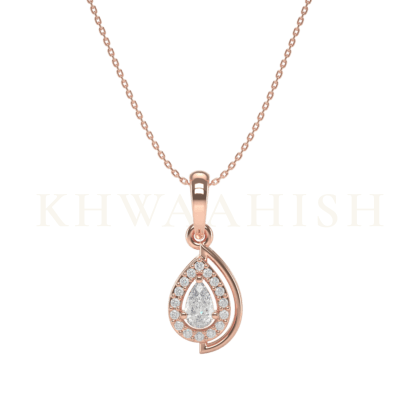 Front view of 0.25 ct Perfect Pear Solitaire Diamond Necklace in rose gold.