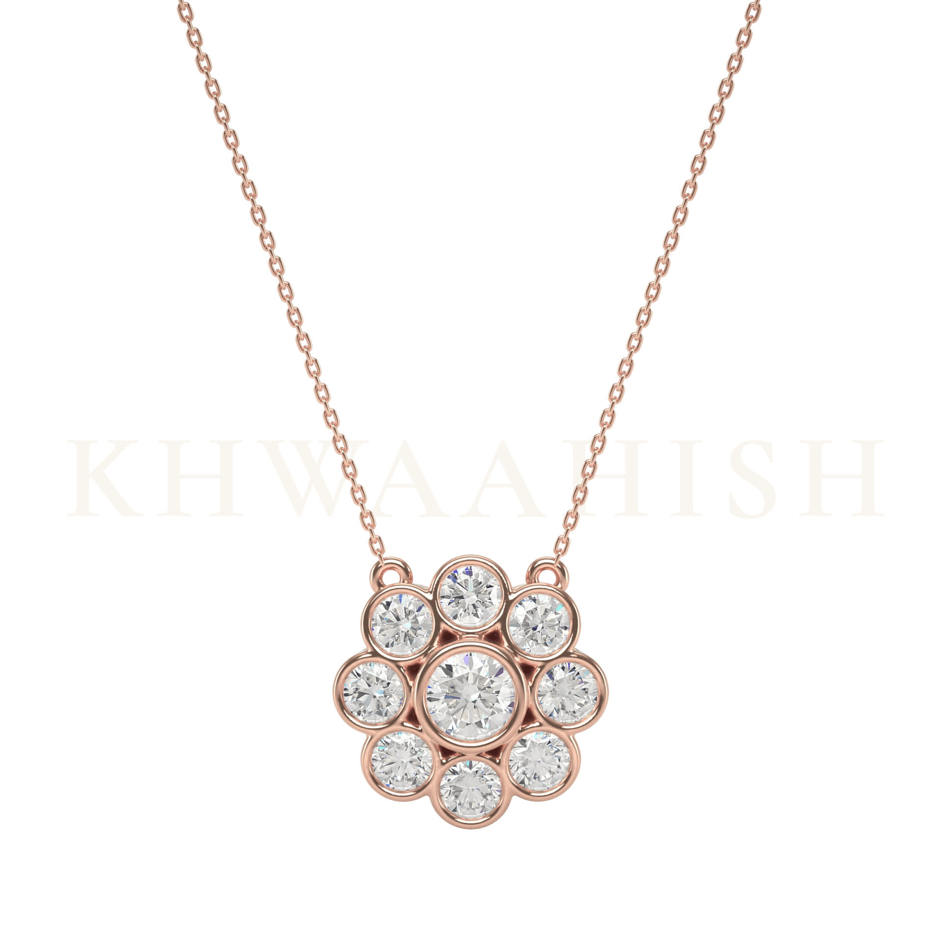 Front view of 0.25 ct Ellina Solitaire Diamond Necklace in rose gold.
