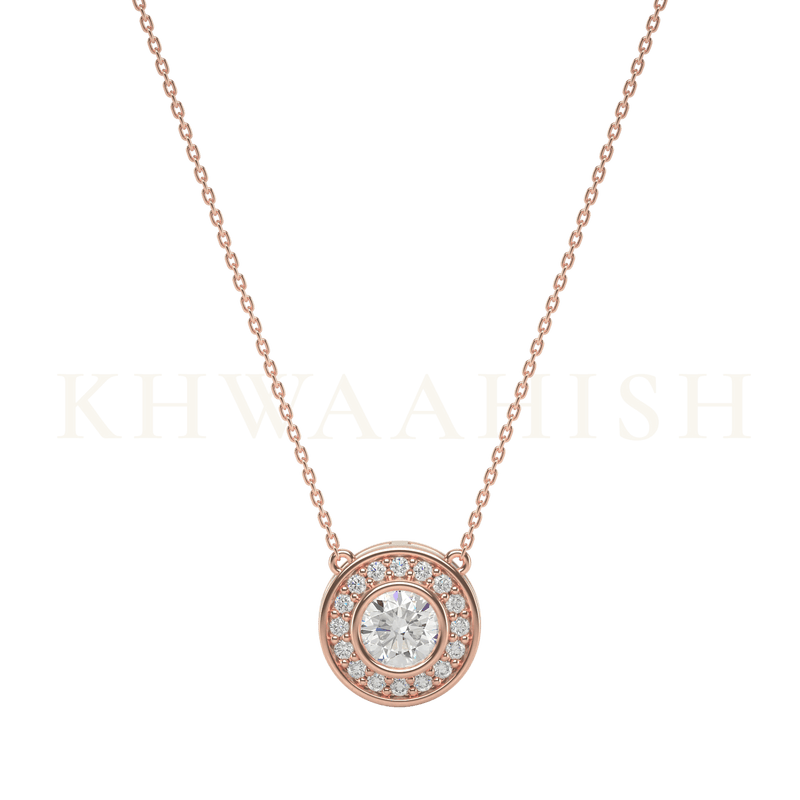 Front view of 0.30 ct Raniel Solitaire Diamond Necklace in rose gold.