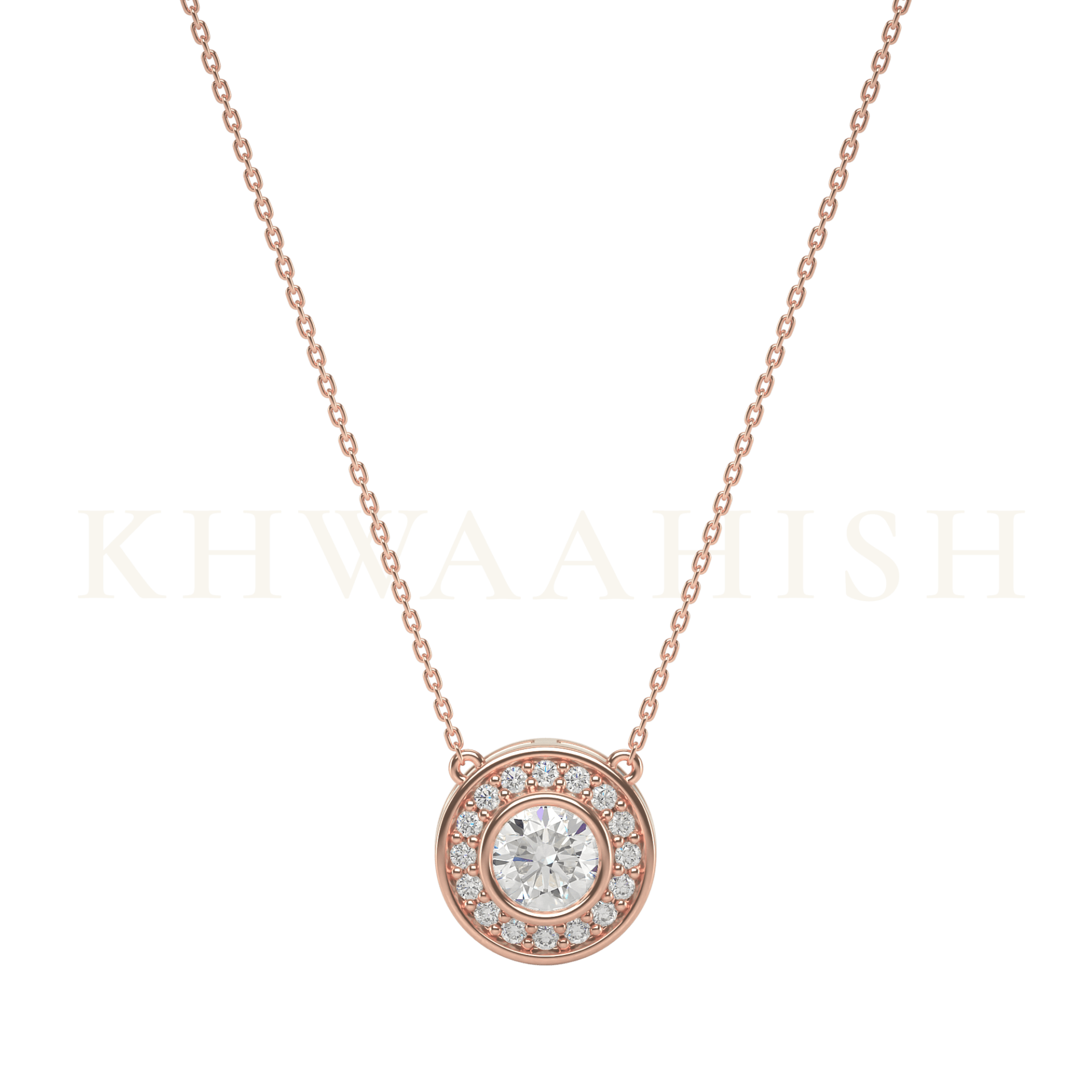 Front view of 0.30 ct Raniel Solitaire Diamond Necklace in rose gold.