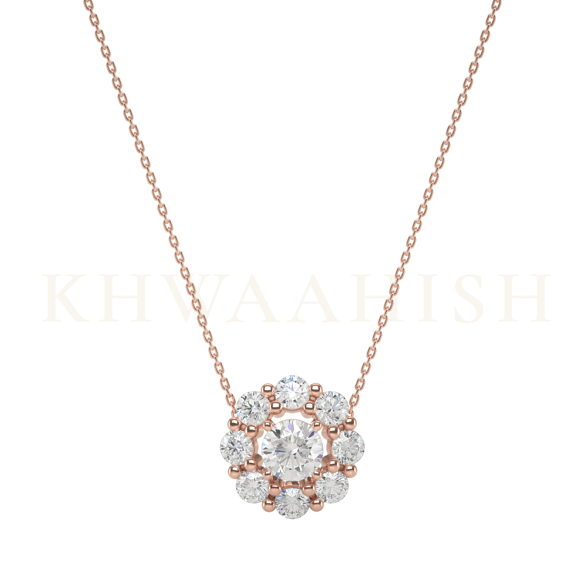 Front view of 0.30 ct Soulful Sun Solitaire Diamond Necklace in rose gold.
