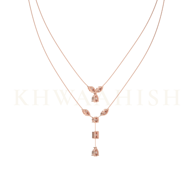 Backside view of Stylish Diva Layered Diamond Necklace in rose gold.